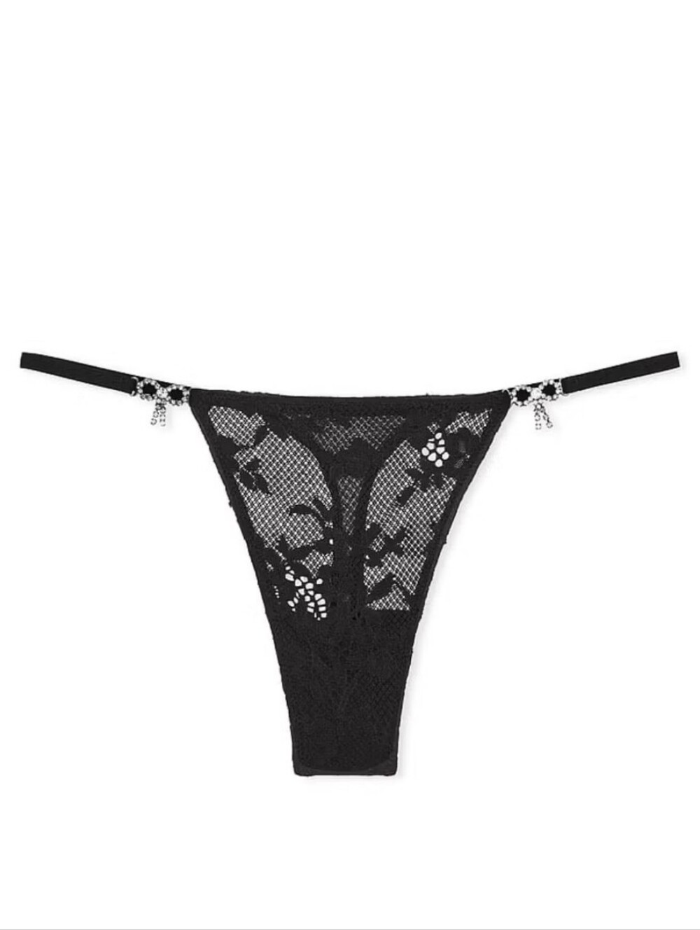 Victoria's Secret Dream Angel's Twinkle Bow Lace Thong Panty BLACK XLARGE